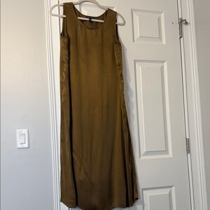 Eileen Fisher Olive Green Satin Maxi Dress